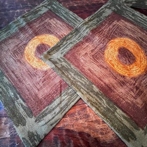 Two Vintage MCM Modern Art Boho Jute Pillow Covers 16X16 Square - Picture 2 of 7